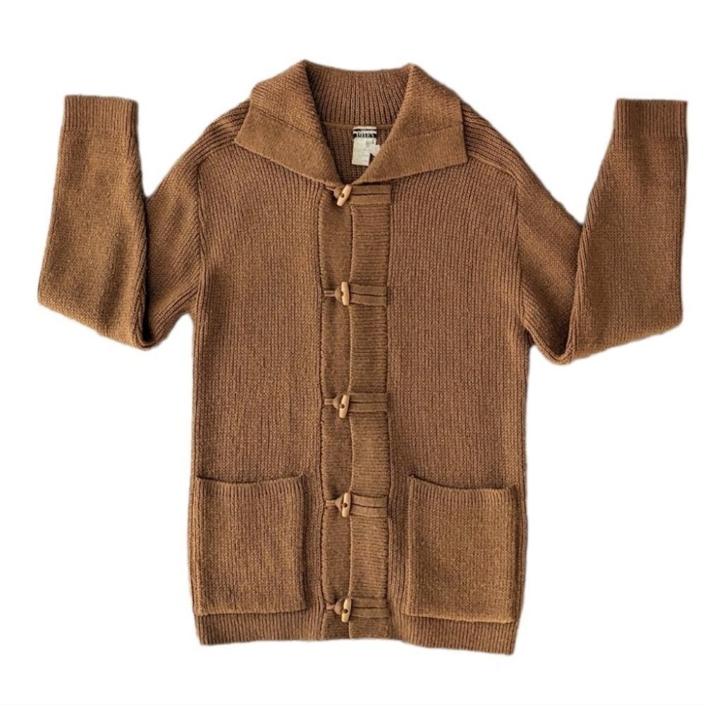 Vintage lamb wool blend knit cardigan camel brown Medium